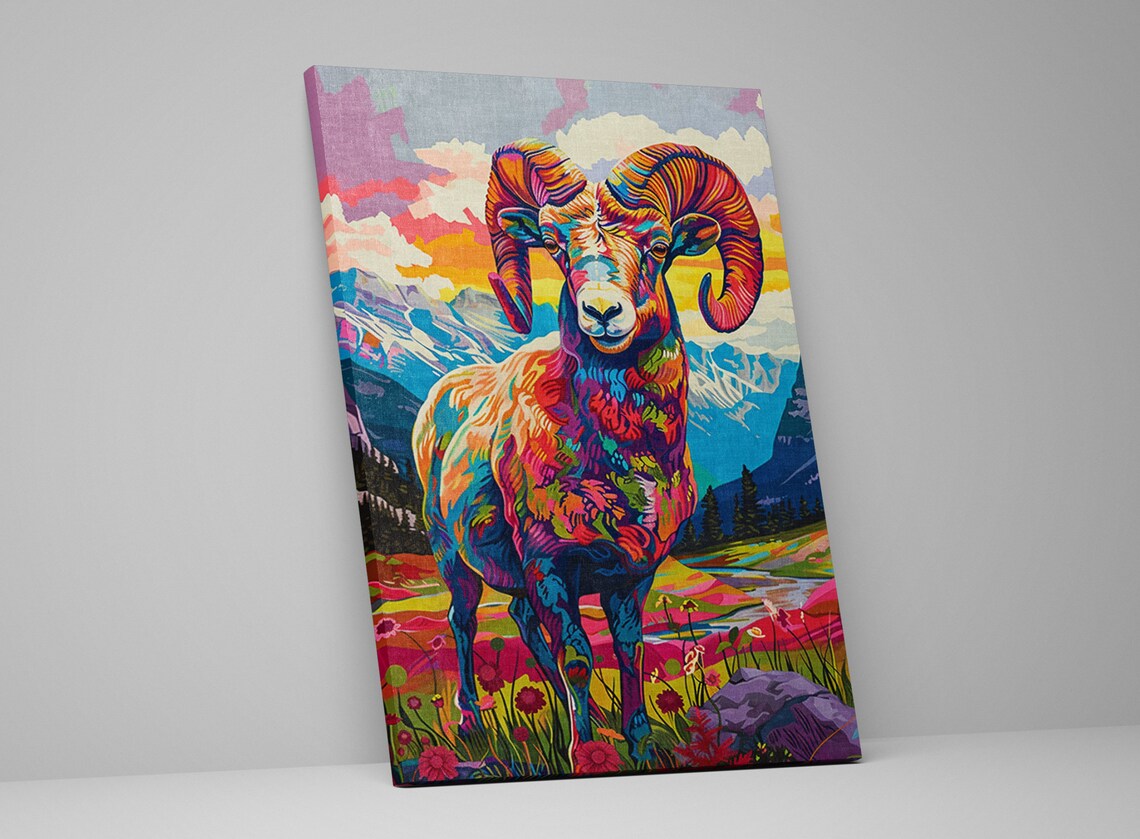 Rainbow Bighorn Ram Pop Art Sunset Meadow Vibrant Wildlife Poster - Image 5