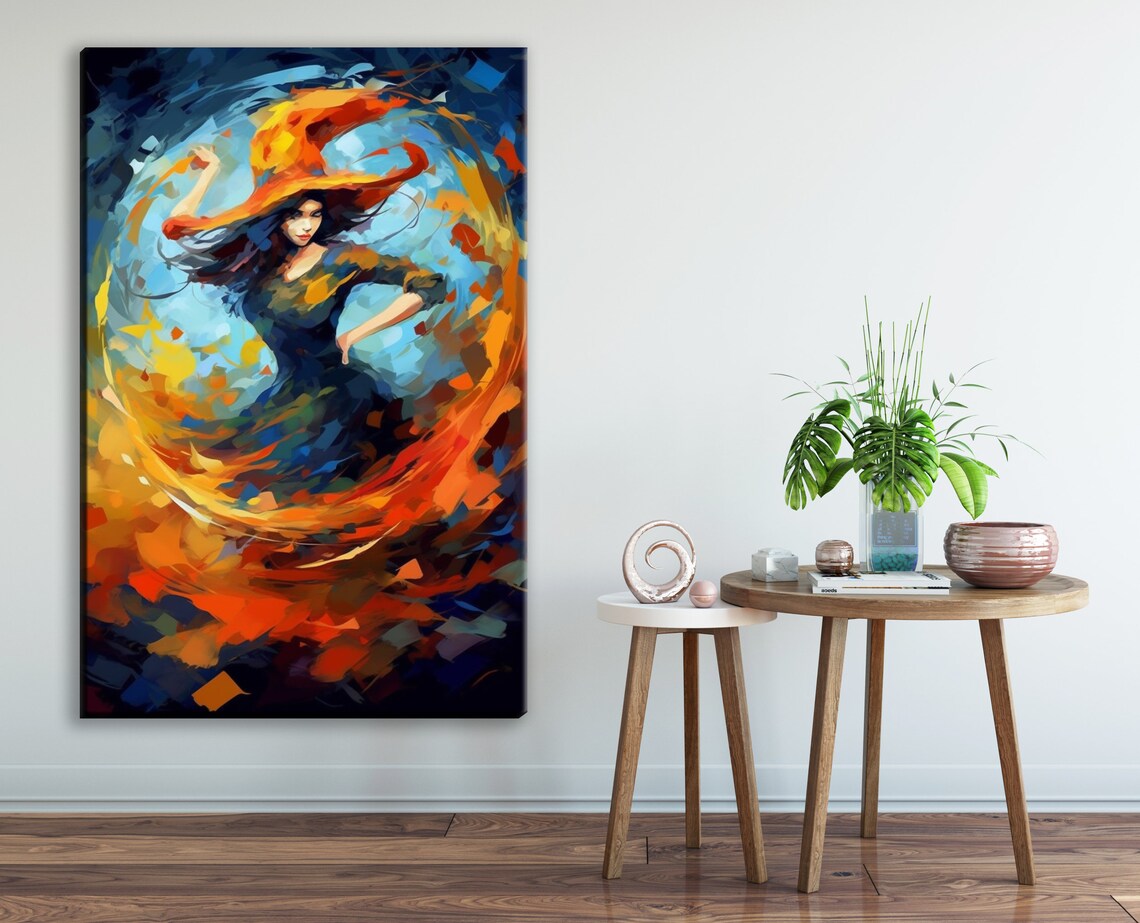 Enchanting Witch Dancing Swirling Magic Autumn Impressionist Art Poster - Image 2