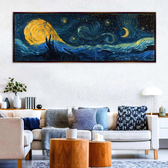 Starry Night Panorama Dreamy Wall Print Framed Or Unframed Long Horizontal Gallery Wrapped Ready To Hang Extra Large Wall Art