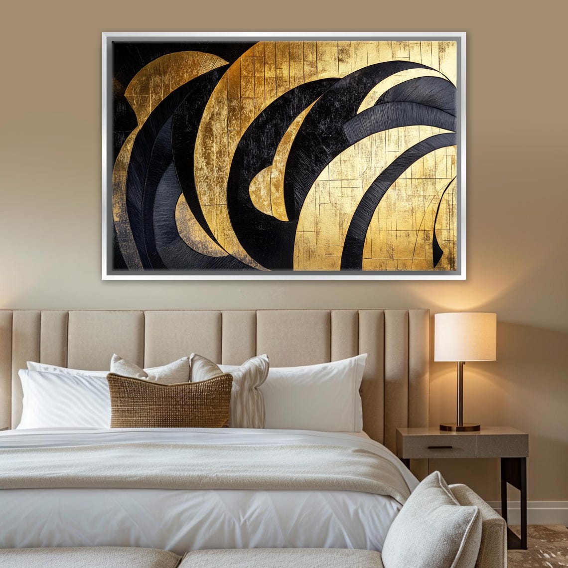 Black And Gold Swirling Abstract Wave Art Elegant Modern Wall Poster