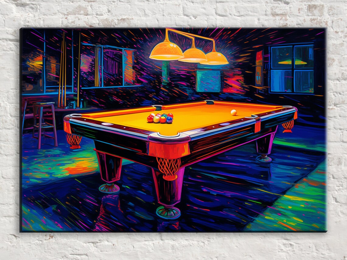 Pool Hall Billiards Table Neon Synthwave Art Print