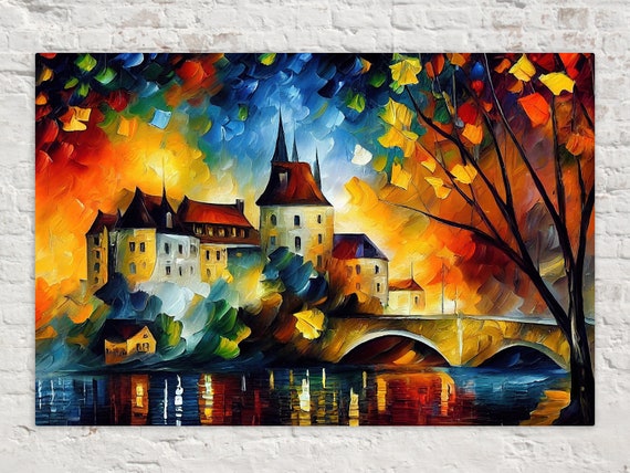 Old Castle Wall Art Fantasy Oil Painting Reproduction Print Colorful Decor Art