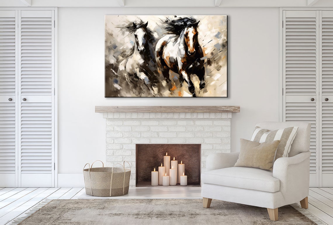 Pair of Galloping Pinto Horses Abstract Equine Running Poster - Image 2