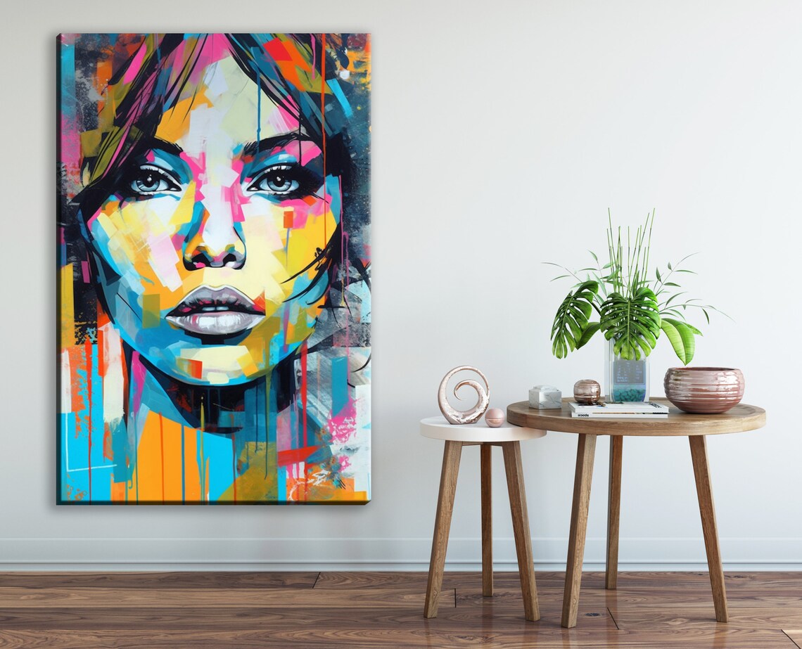 Colorful Woman Face Pop Art Portrait Paint Drip Fashion Poster - Image 3