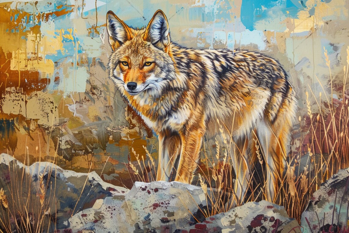 Coyote Standing in Rocky Grassland Rustic Southwest Wildlife Poster - Image 5