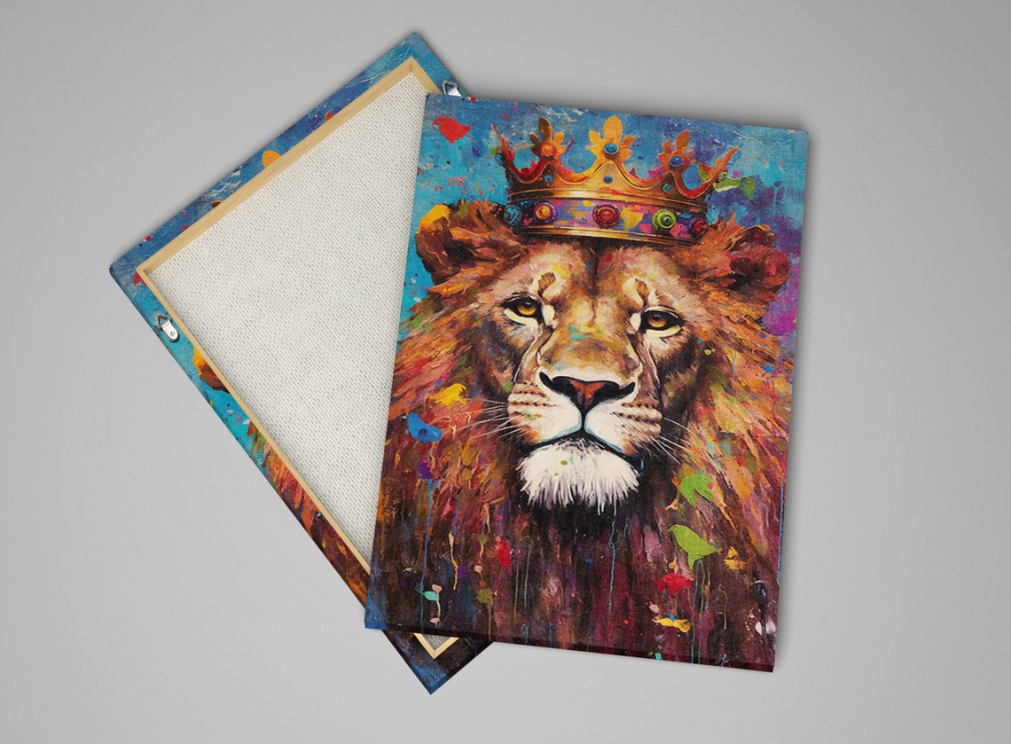 Golden Crown Lion Portrait Colorful Paint Drip Majesty Poster - Image 5