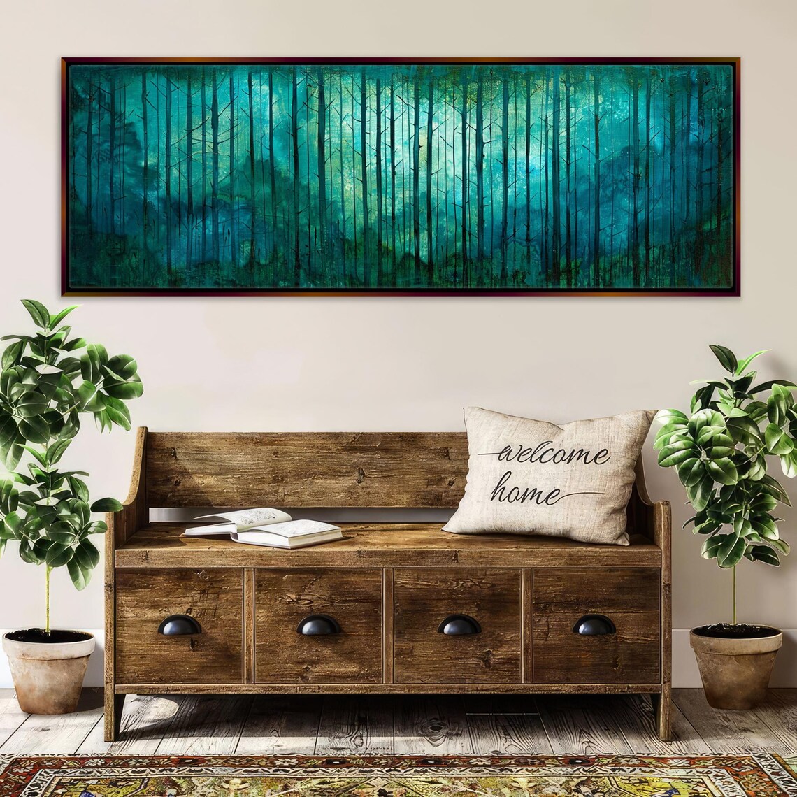 Panoramic Watercolor Forest Landscape Art Print