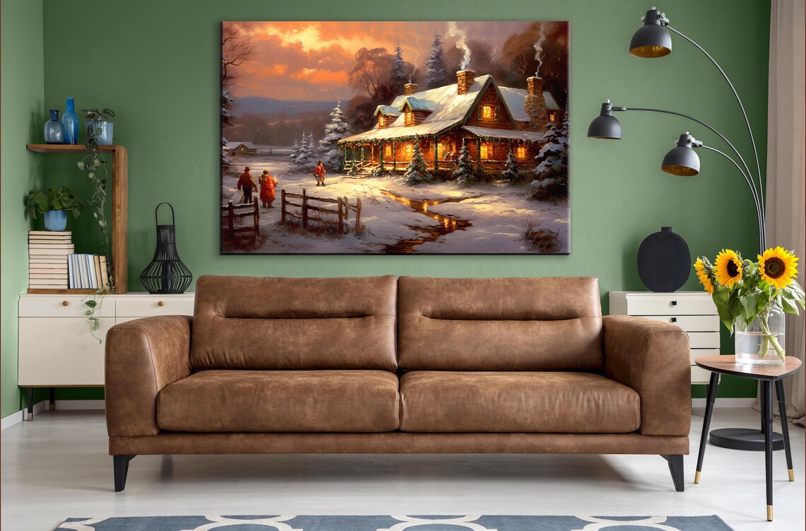 Holiday Gathering Christmas Scene, Kinkade-Inspired Poster - Image 3