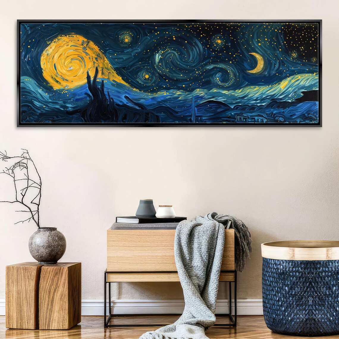 Starry Night Inspired Swirling Sky Moon Panoramic Van Gogh Style Art Print - Image 5