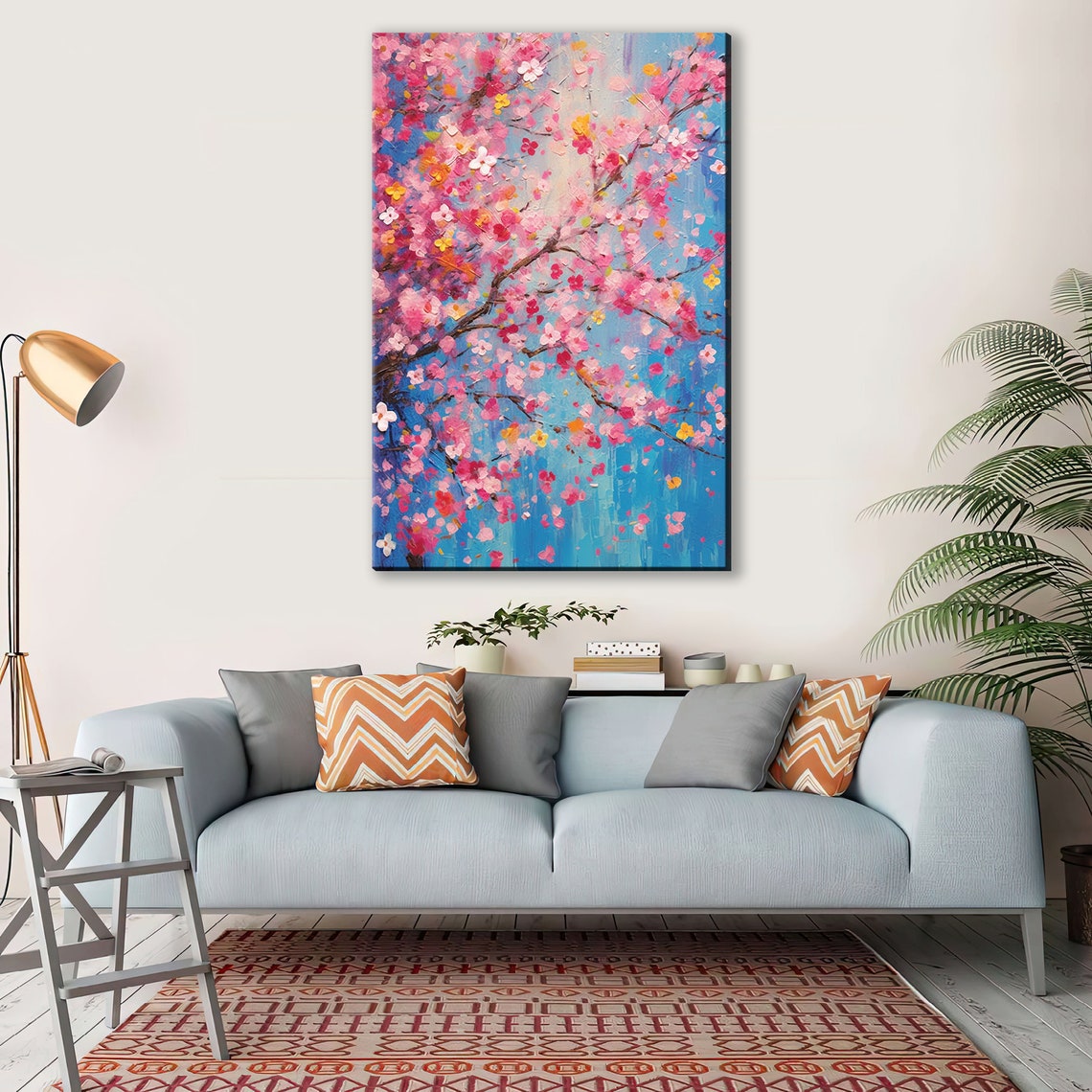 Pink Cherry Blossom Branches Blue Sky Impasto Spring Floral Poster - Image 4