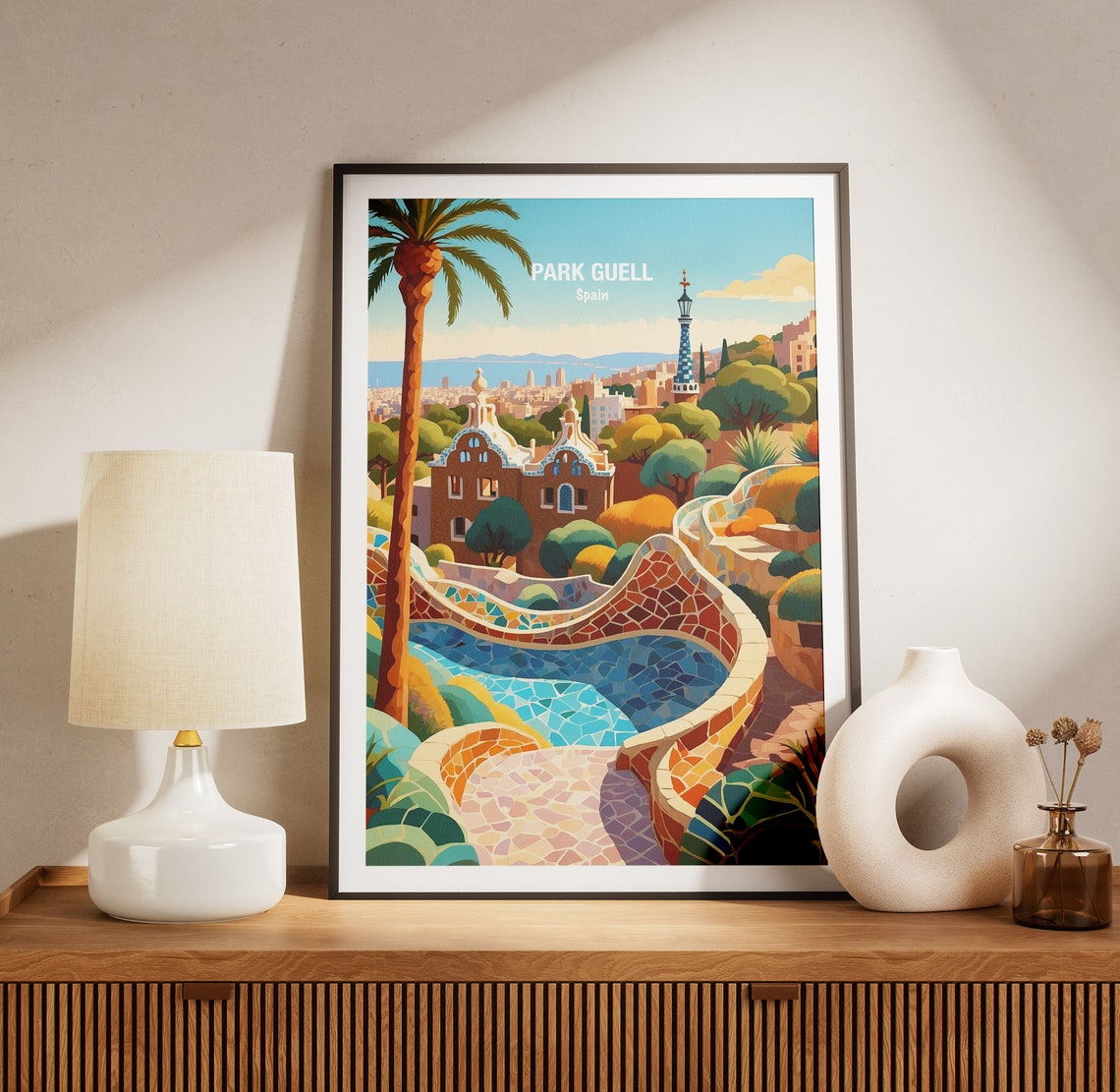 Barcelona Park Guell Gaudi Mosaic Terrace Serpentine Bench Poster - Image 3