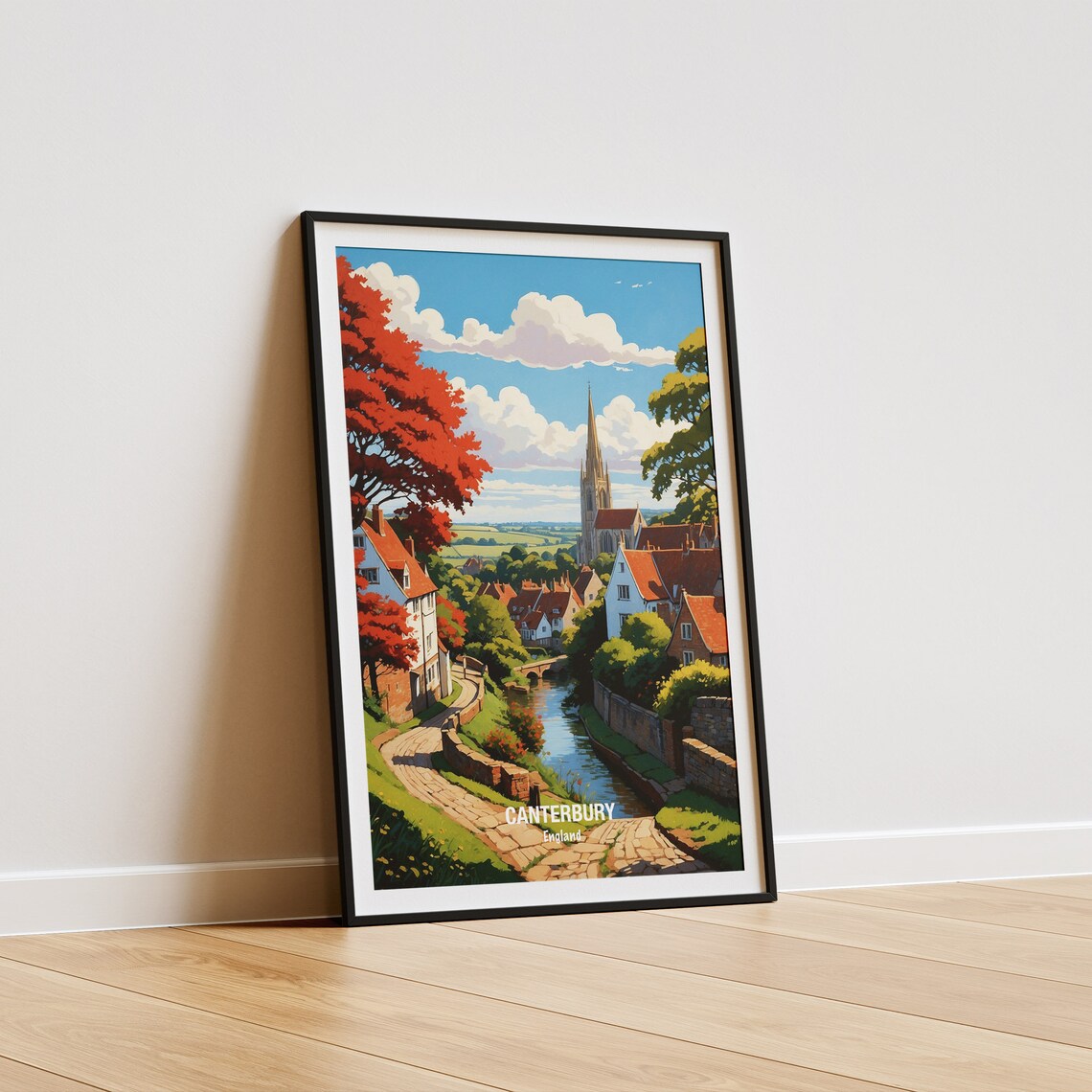 Canterbury Cathedral Riverside Village England Vintage Travel Poster - Image 5