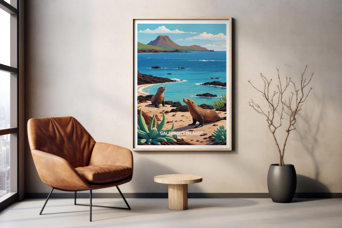 Galapagos Islands Sea Lions On Sandy Beach Ecuador Wildlife Poster - Image 2