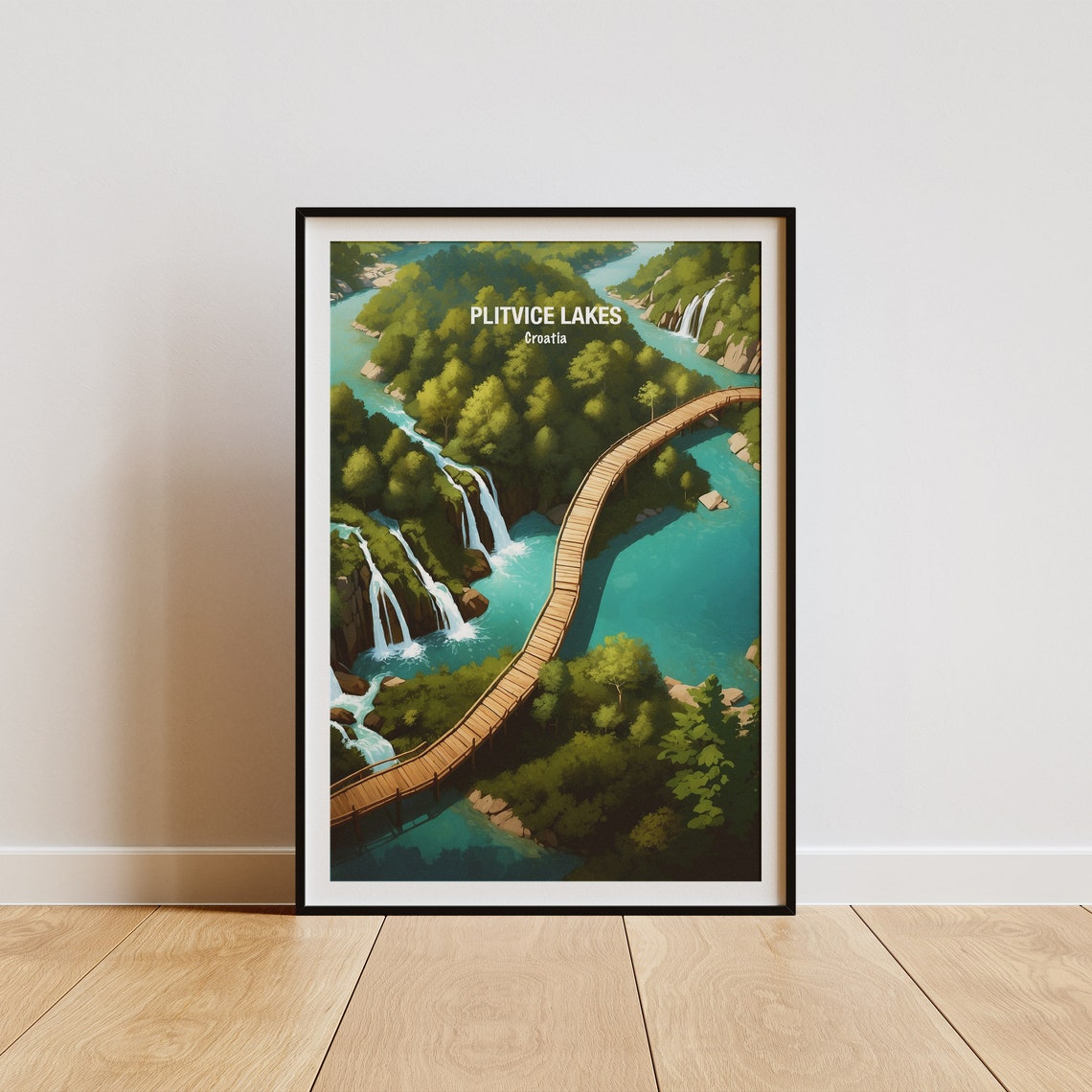 Plitvice Lakes Croatia Boardwalk Waterfalls Aerial View Poster