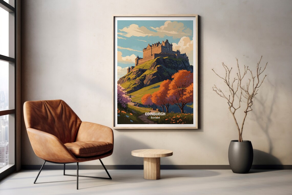Edinburgh Castle on the Crag Autumn Trees Scotland Travel Poster - Image 2