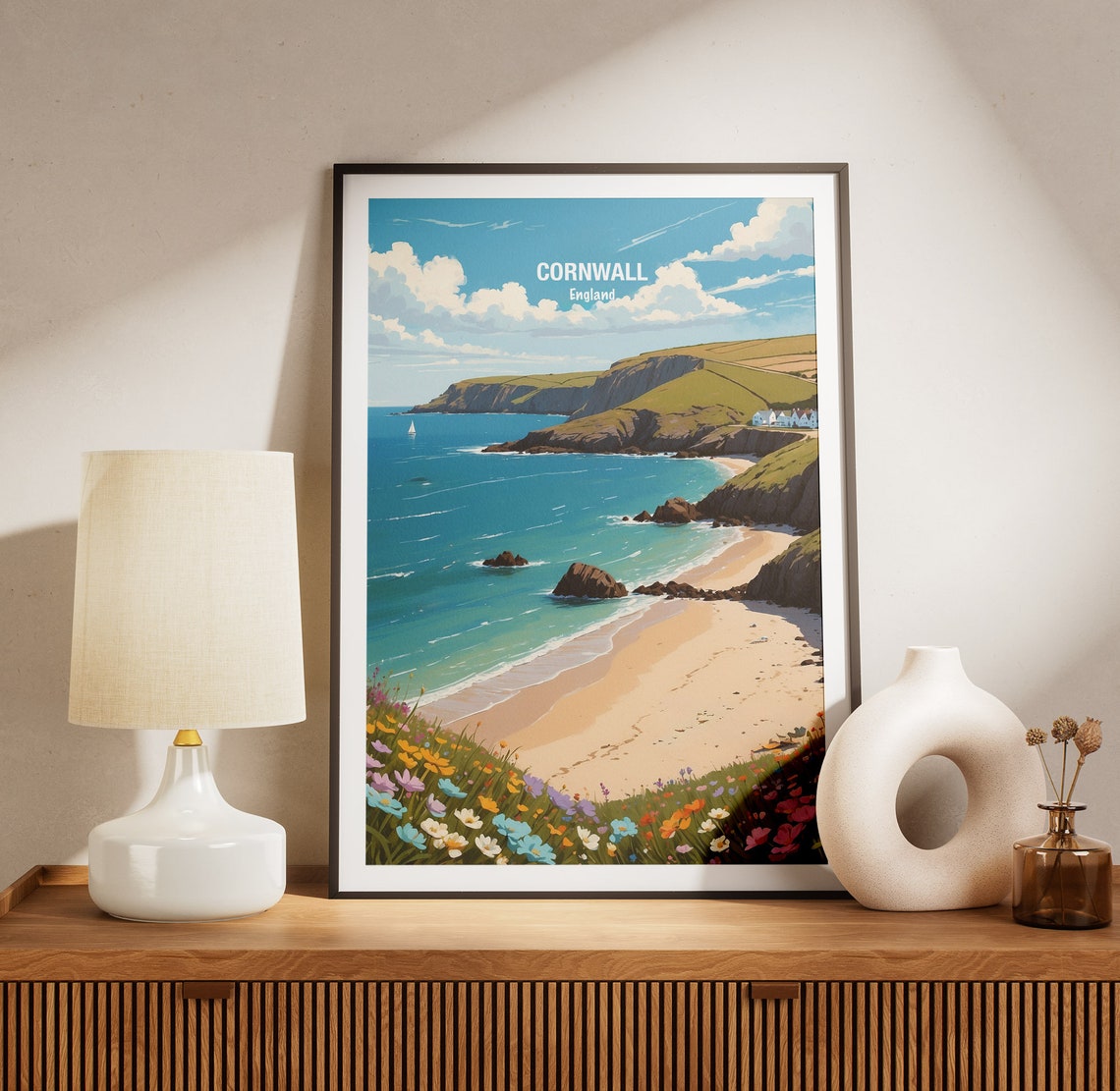 Cornwall Wildflower Cove Beach England Coastal View Travel Poster - Image 3