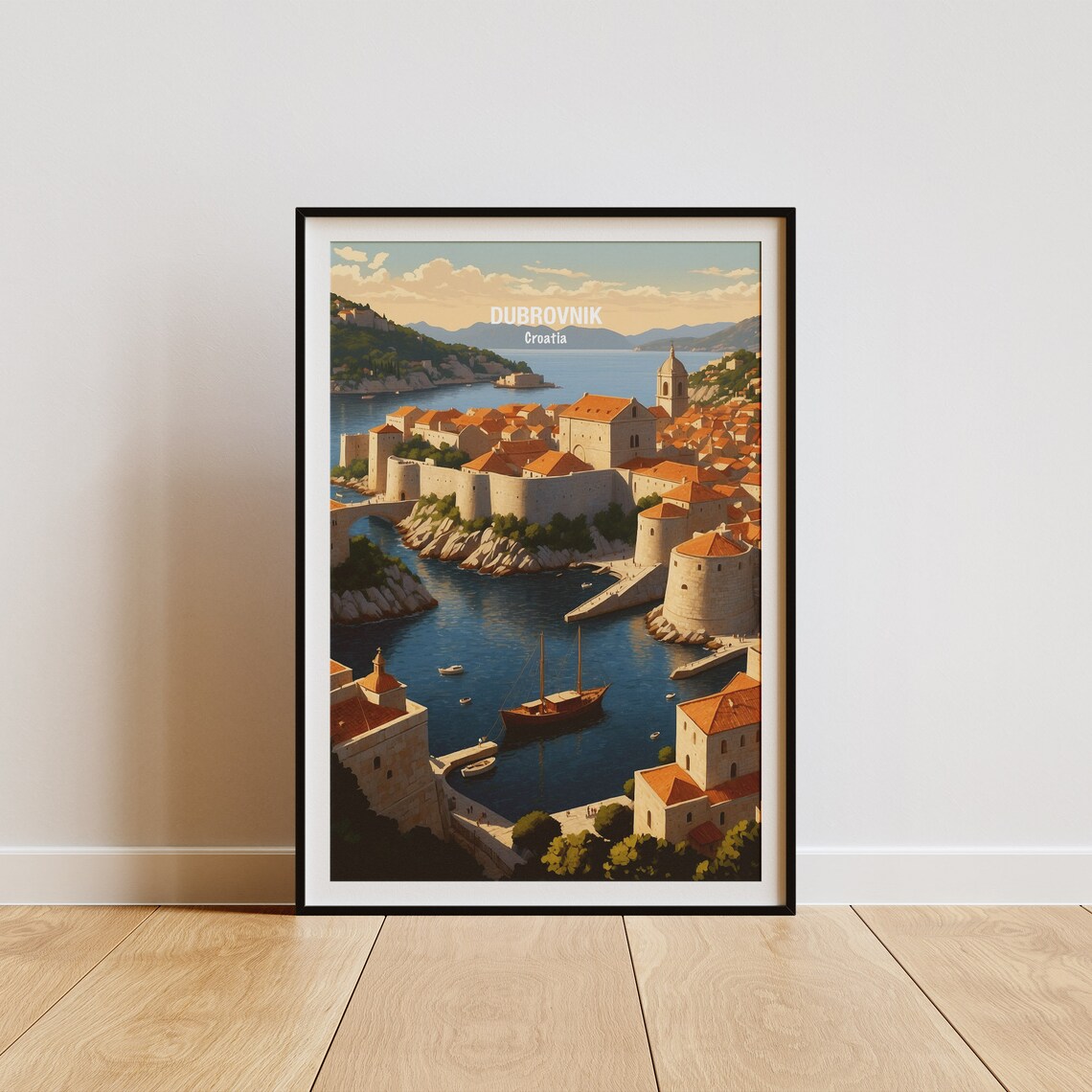 Dubrovnik Croatia Old Town Walls Harbor Sunset Adriatic Poster