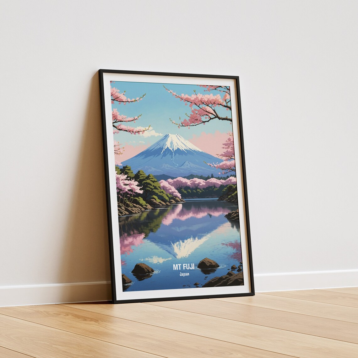 Mount Fuji Cherry Blossom Lake Reflection Japan Travel Poster - Image 5