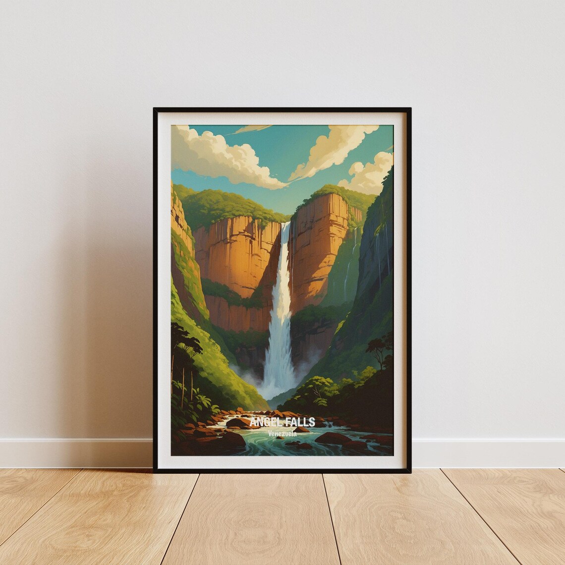 Angel Falls Venezuela Towering Waterfall In Red Rock Canyon Poster