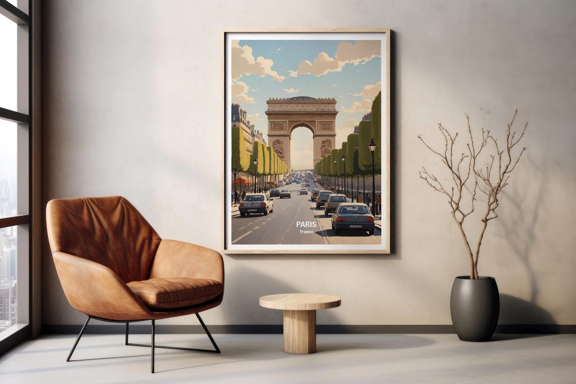 Paris Arc de Triomphe Champs Elysees Bustling City Street Poster - Image 2