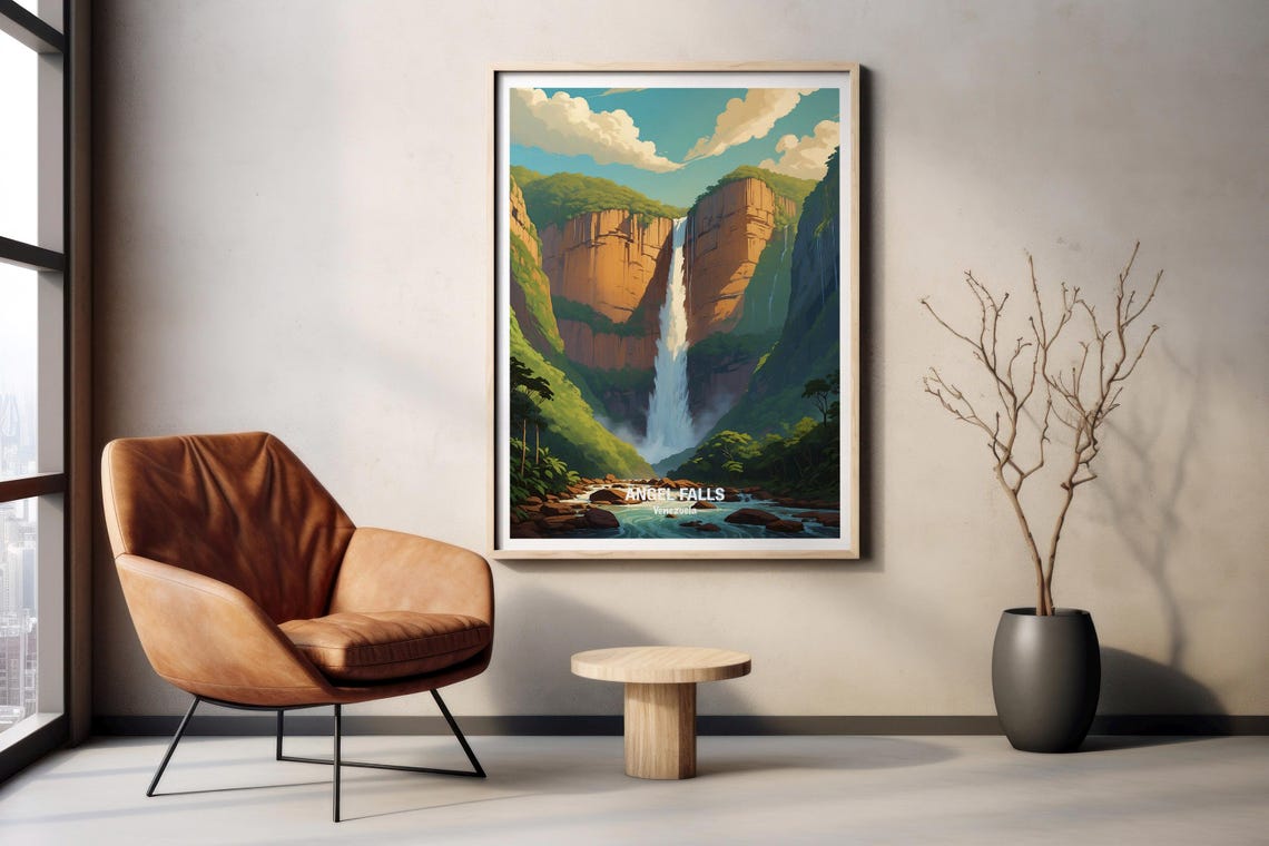 Angel Falls Venezuela Towering Waterfall In Red Rock Canyon Poster - Image 2