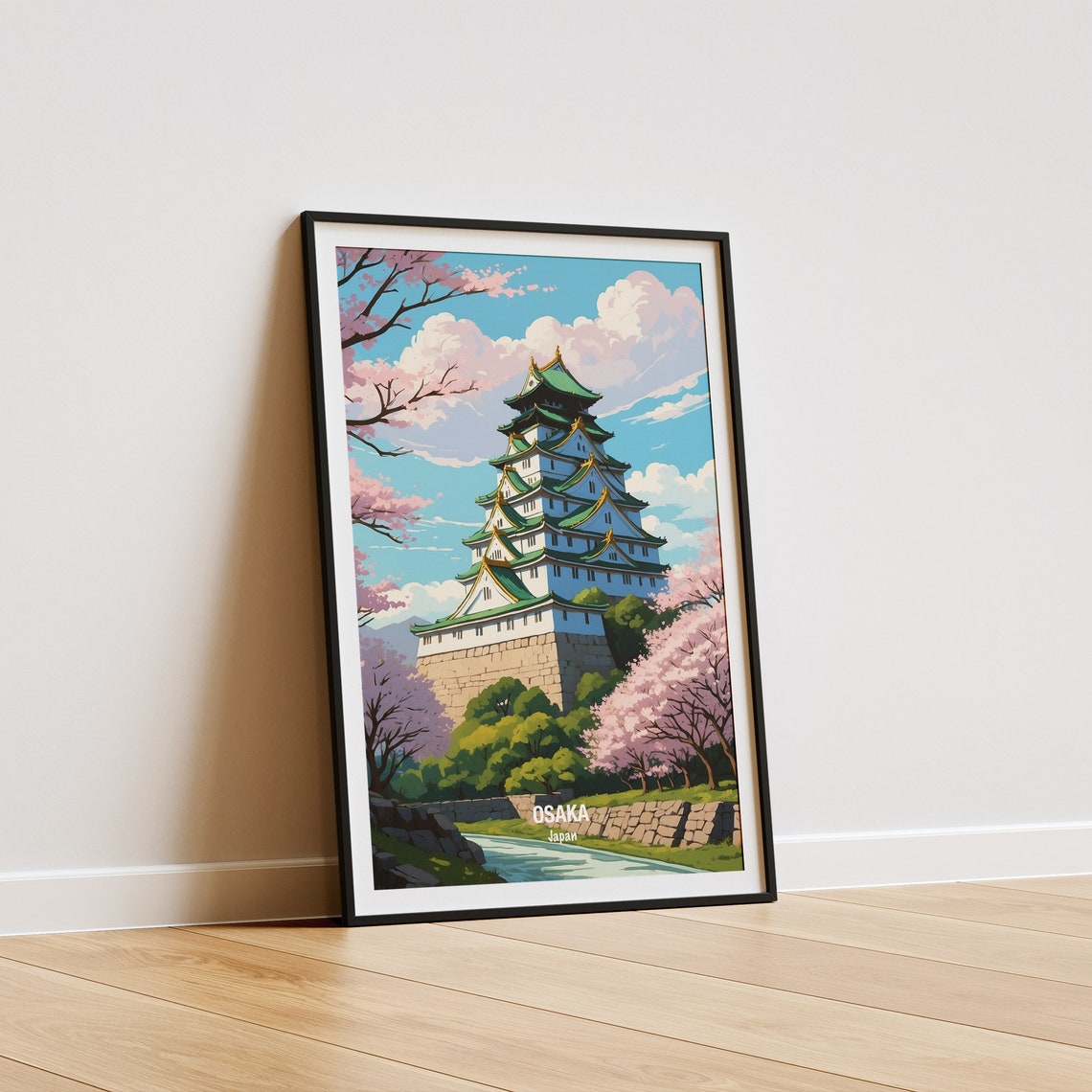 Osaka Castle Cherry Blossom Spring Japan Landmark Travel Poster - Image 5