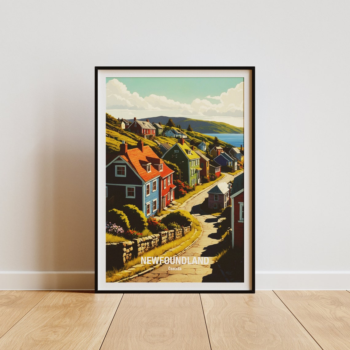 Newfoundland Canada Colorful Jellybean Hillside Harbor Houses Poster