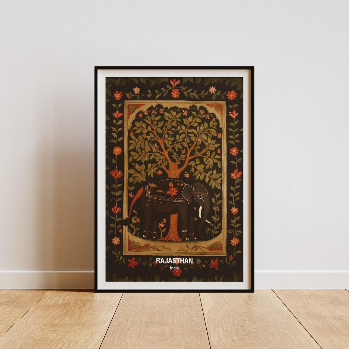 India Rajasthan Royal Elephant Under Tree Traditional Art Poster