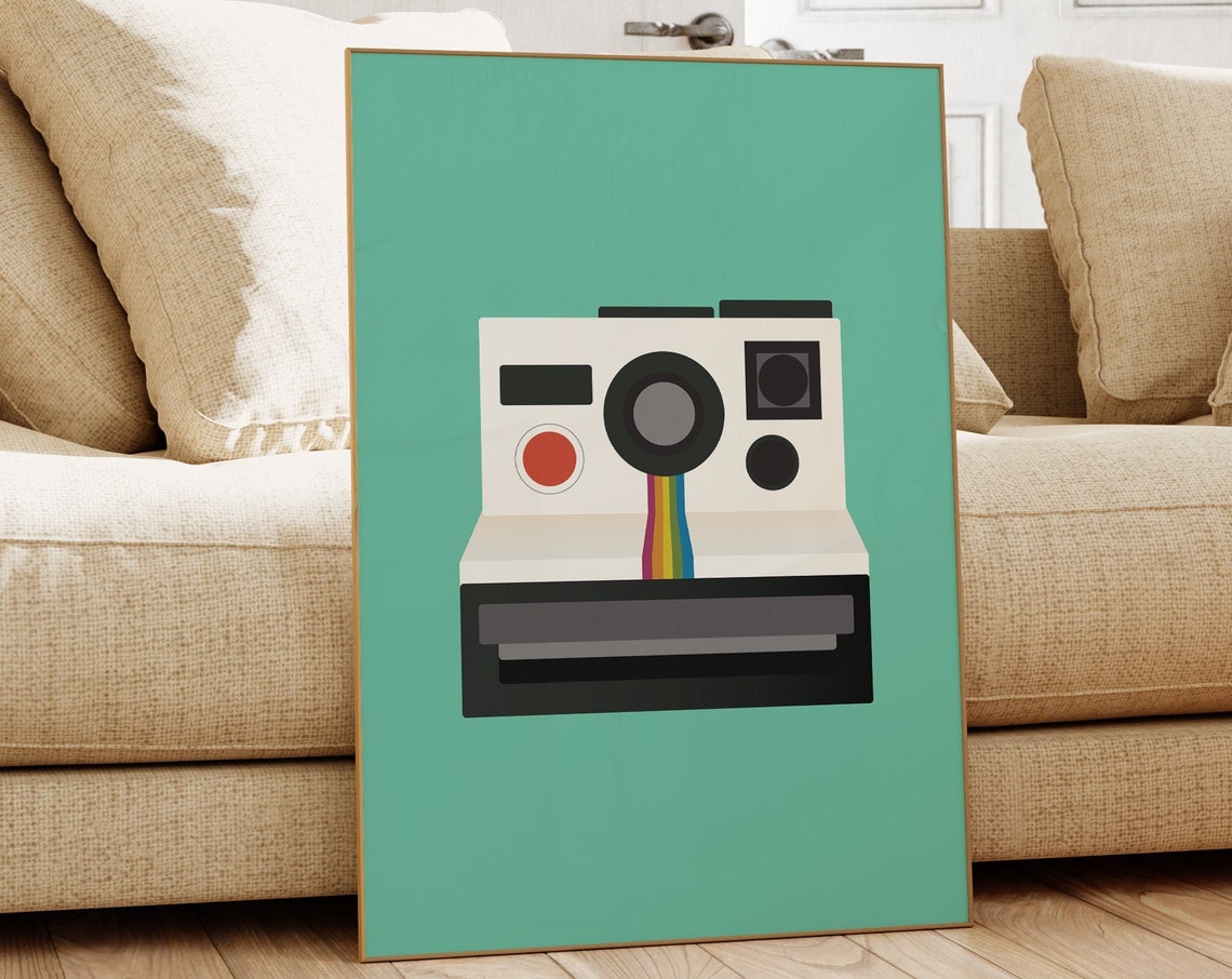 Retro Instant Camera Teal Photography Gift Funky Wall Poster - Image 2