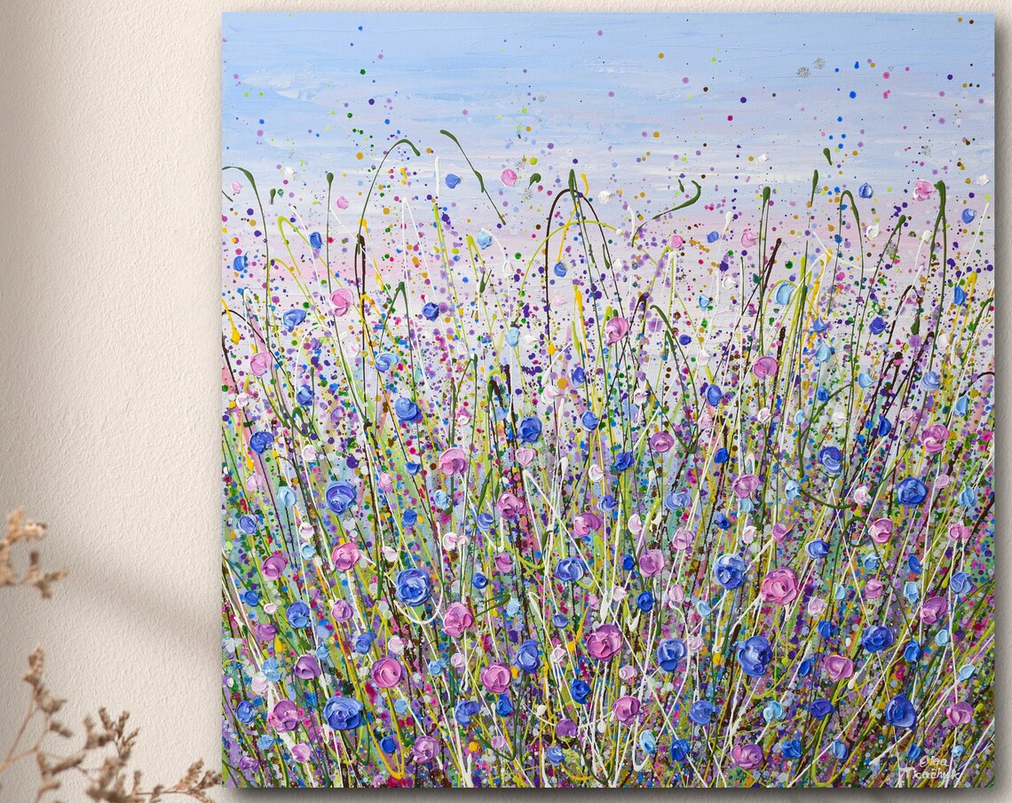 Blue Purple Wildflower Meadow Abstract Splatter Colorful Art Poster