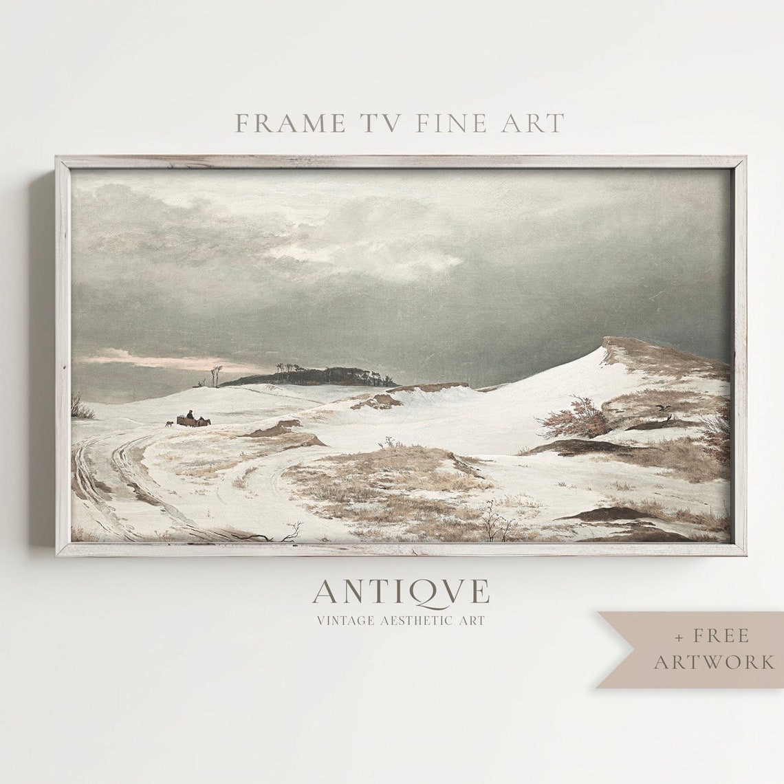 Snowy Hills Winter Landscape Horse Drawn Sleigh Ride Vintage Wall Art