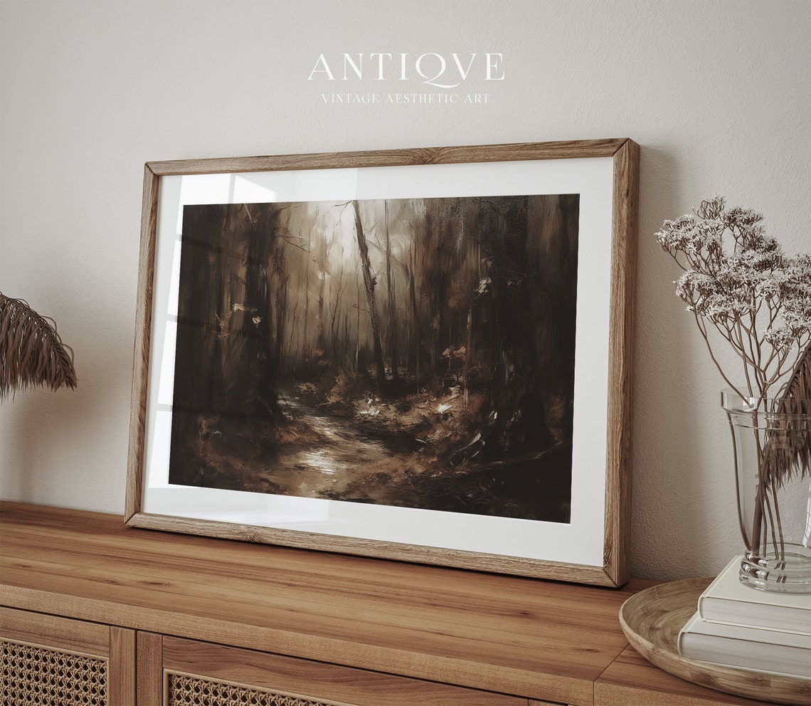 Moody Pathway In Forest Dark Woodlands Painting Subtle Halloween Art 927 - Image 4