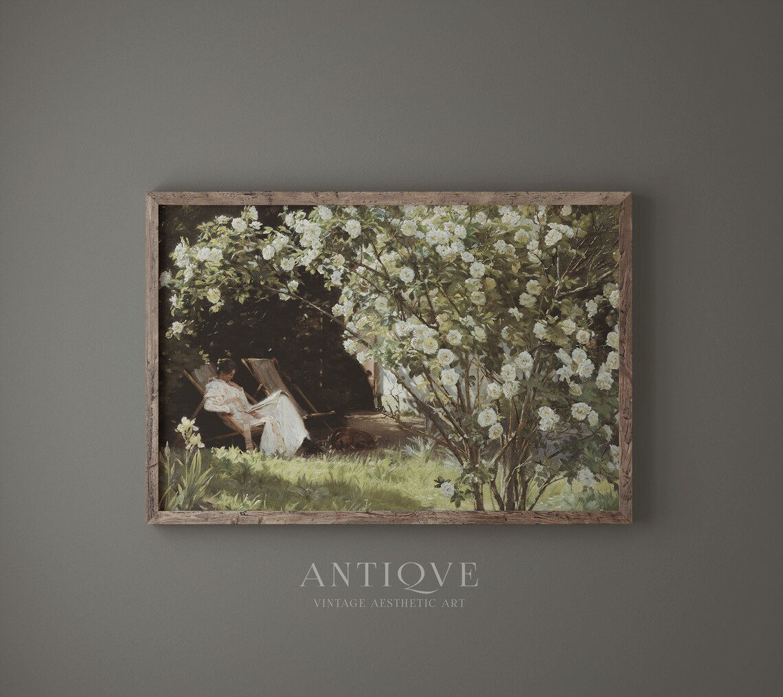 Vintage French Country Rose Garden, Woman Reading Print - Image 3
