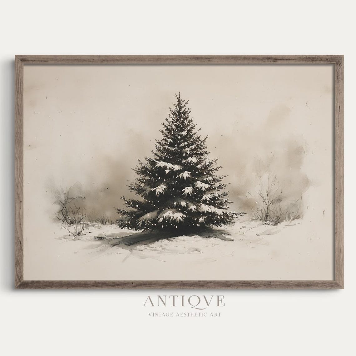 Snowy Evergreen Tree Winter Sketch Neutral Rustic Holiday Print - Image 4