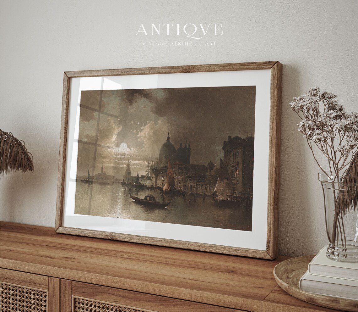 Moody Gondola Painting Venice Night Time Vintage Art Print - Image 4
