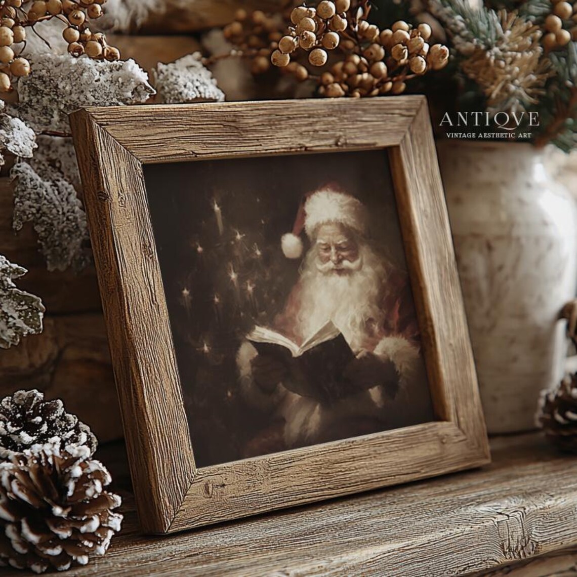 Santa Claus Reading, Moody Vintage Christmas Decor - Image 4