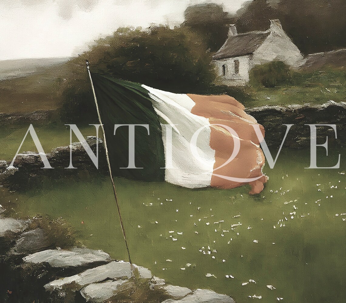 Irish Flag in a Field, Ireland Landscape Art Print - Image 3