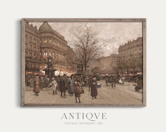 French Fall Painting, Vintage Autumn City Art Print