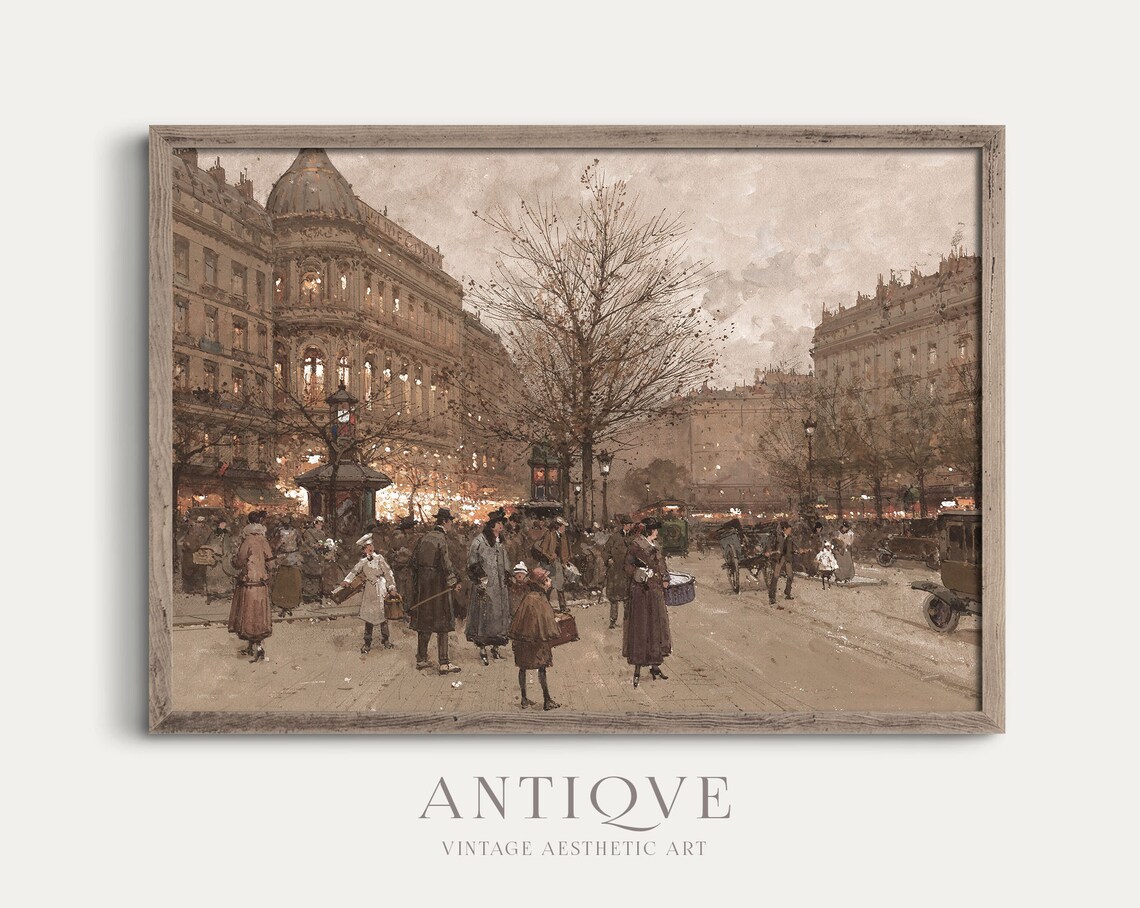 French Fall Painting, Vintage Autumn City Art Print