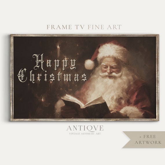 Frame Tv Happy Christmas Santa Claus Reading Moody Christmas Vintage Decor 1076tv