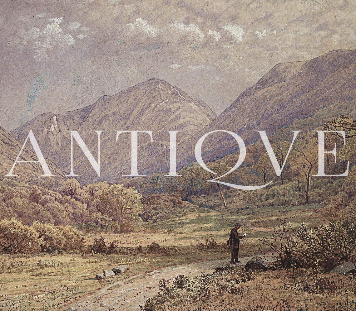 Antique Mountain Valley Landscape with Traveler Vintage Art Print - Image 3