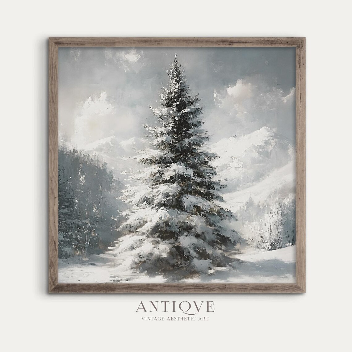 Fir Tree Painting Print, Snow-Covered Farmhouse Decor - Image 2