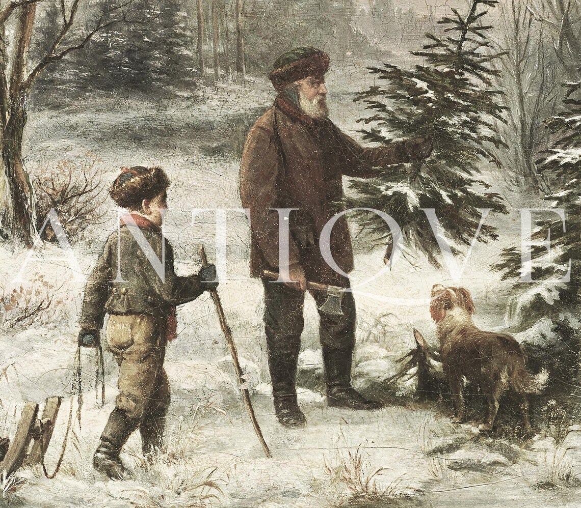 Vintage Christmas Family Art Print, Winter Home Decor - Image 3