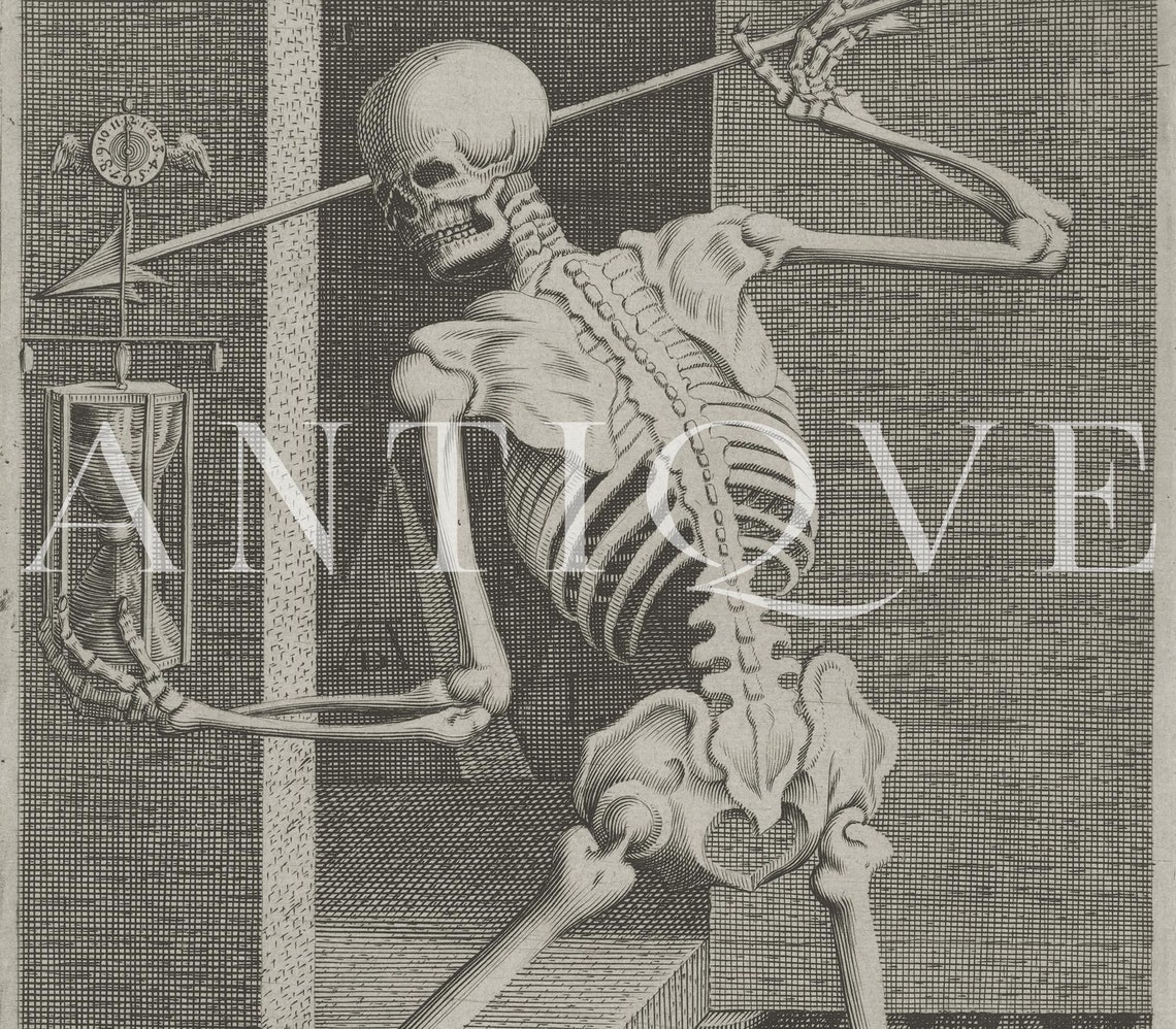 Post Funera Vita Skeleton Bow Arrow Vintage Memento Mori Poster - Image 2