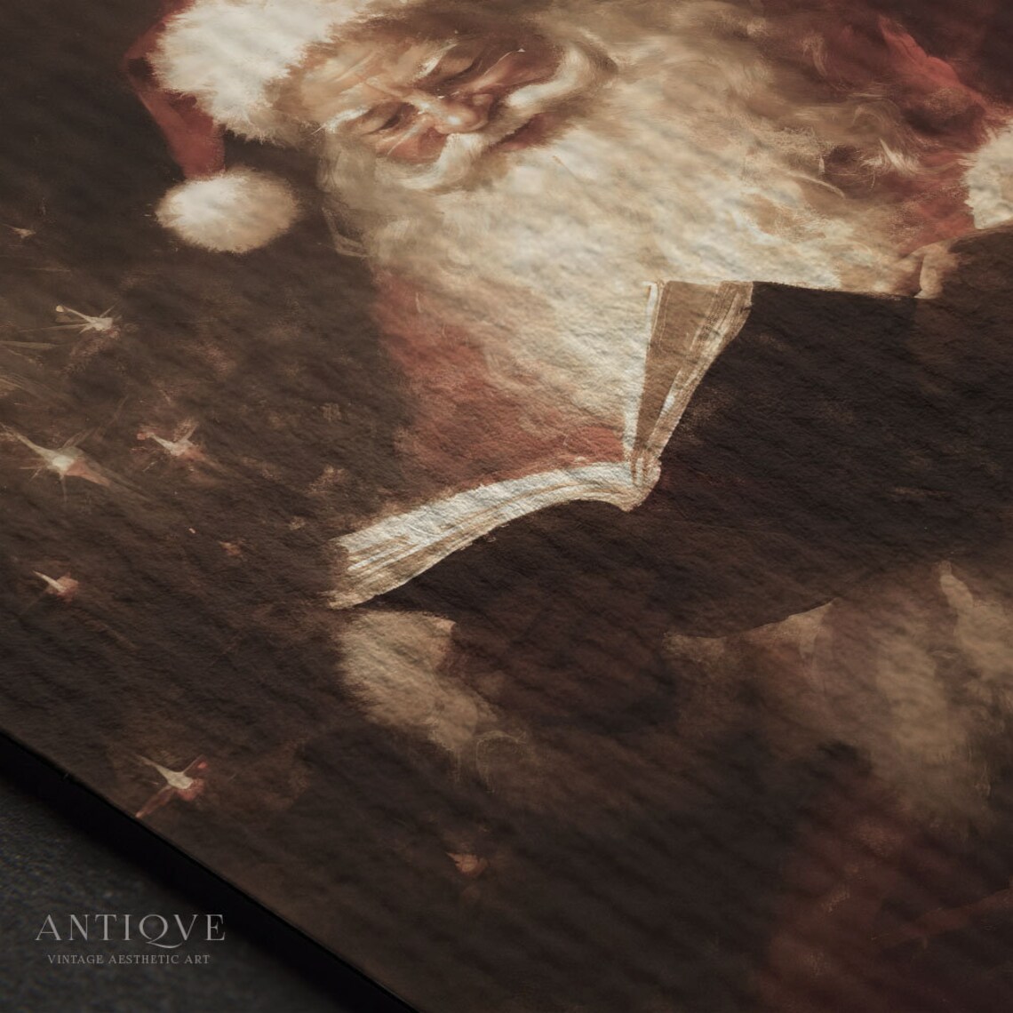 Santa Claus Reading, Moody Vintage Christmas Decor - Image 3