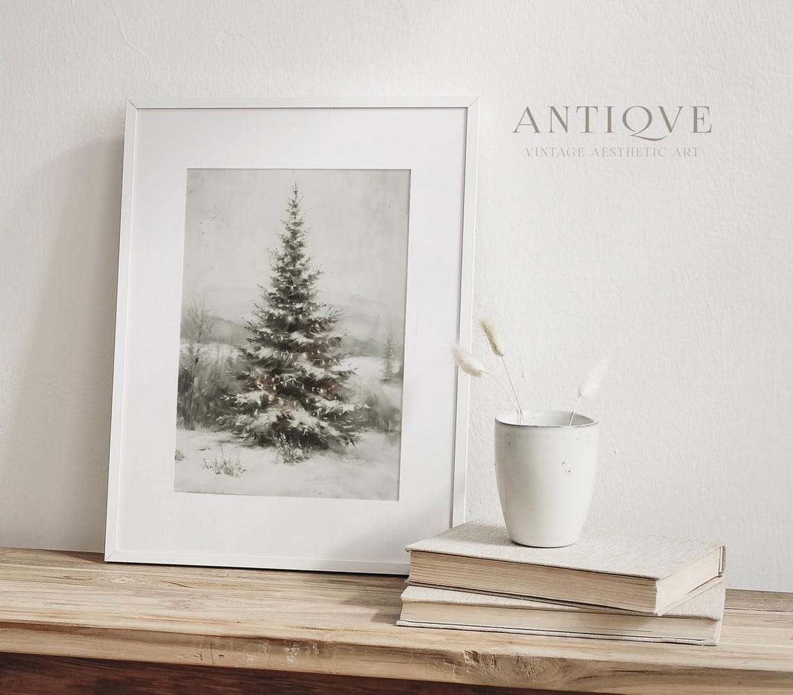 Snow Covered Pine Tree With Twinkle Lights Winter Scene Poster - Image 3