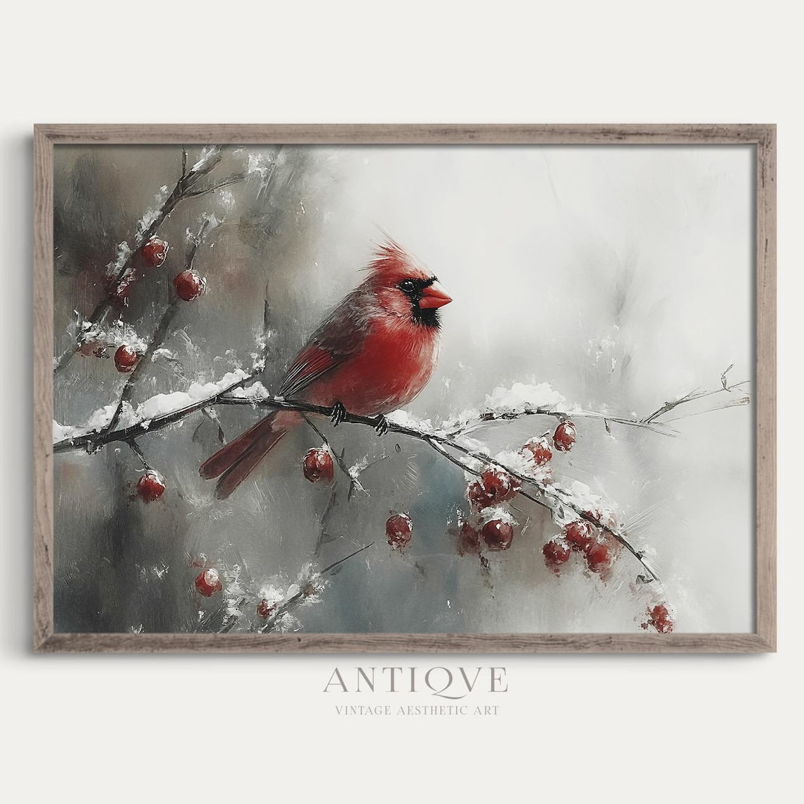 Red Cardinal On Snowy Branch - Christmas Art