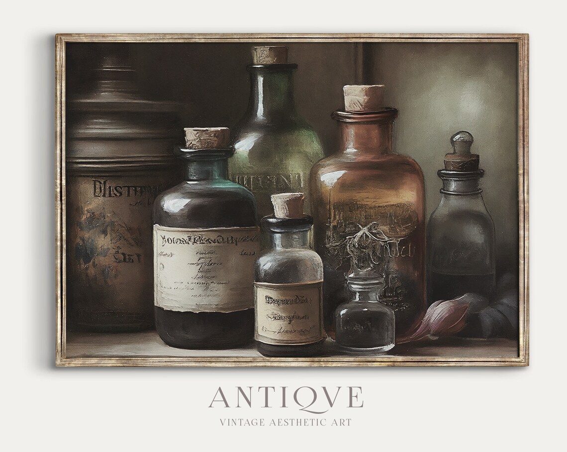 Dark Apothecary Bottles Vintage Witchy Art Print