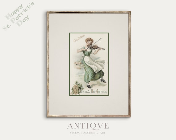 Vintage St Patricks Day Irish Woman Fiddle Sketch