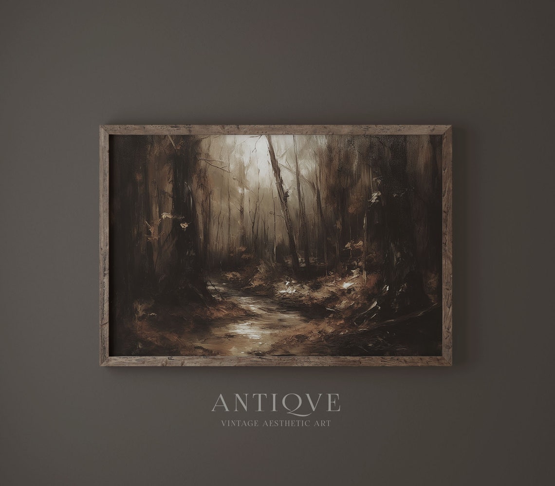 Moody Pathway In Forest Dark Woodlands Painting Subtle Halloween Art 927 - Image 3